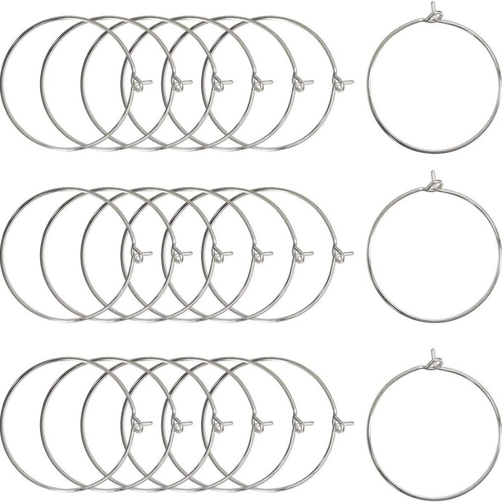 100PCS Wine Glass Charm Rings 25mm Silver Plated Open Jump Ring Earring Beading